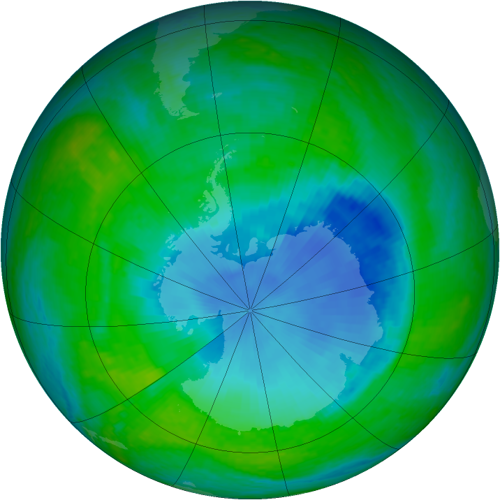 Antarctic ozone map for 12 December 2001
